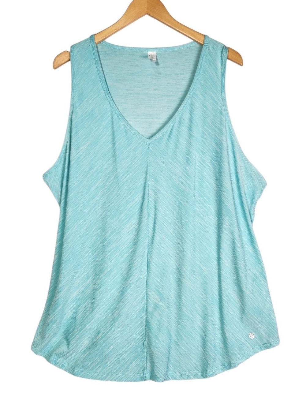 Bally Total Fitness 1X Aqua Blue Heathered Athleisure Gym Yoga Tank Top V Neck